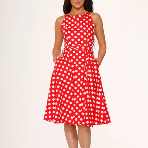 MODCLOTH Red Polka Dot Swing Dress SIZE 12 - Picture 2 of 4